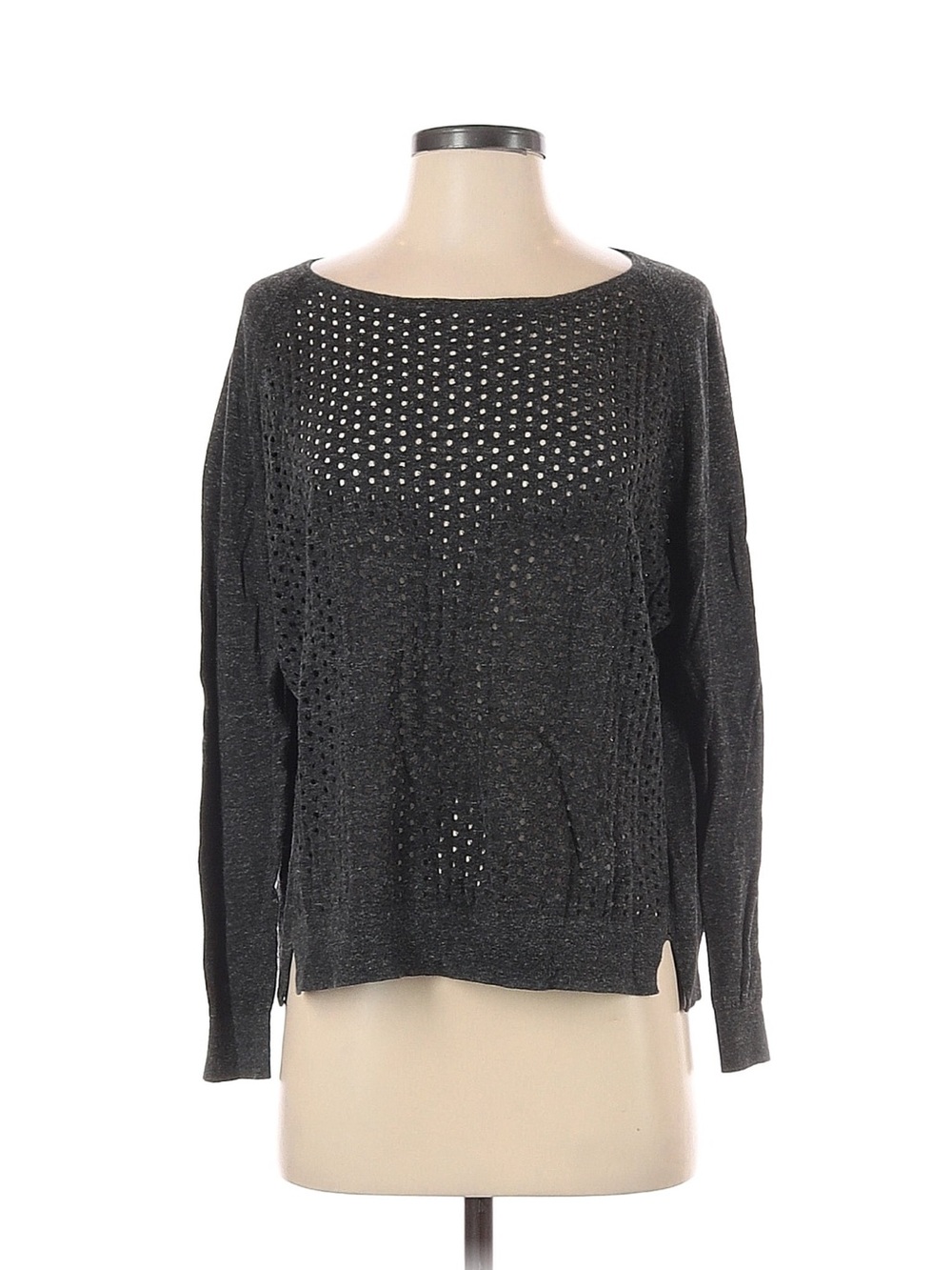 Gap XS Gray Open Knit Pointelle Sweater Raglan Sleeve